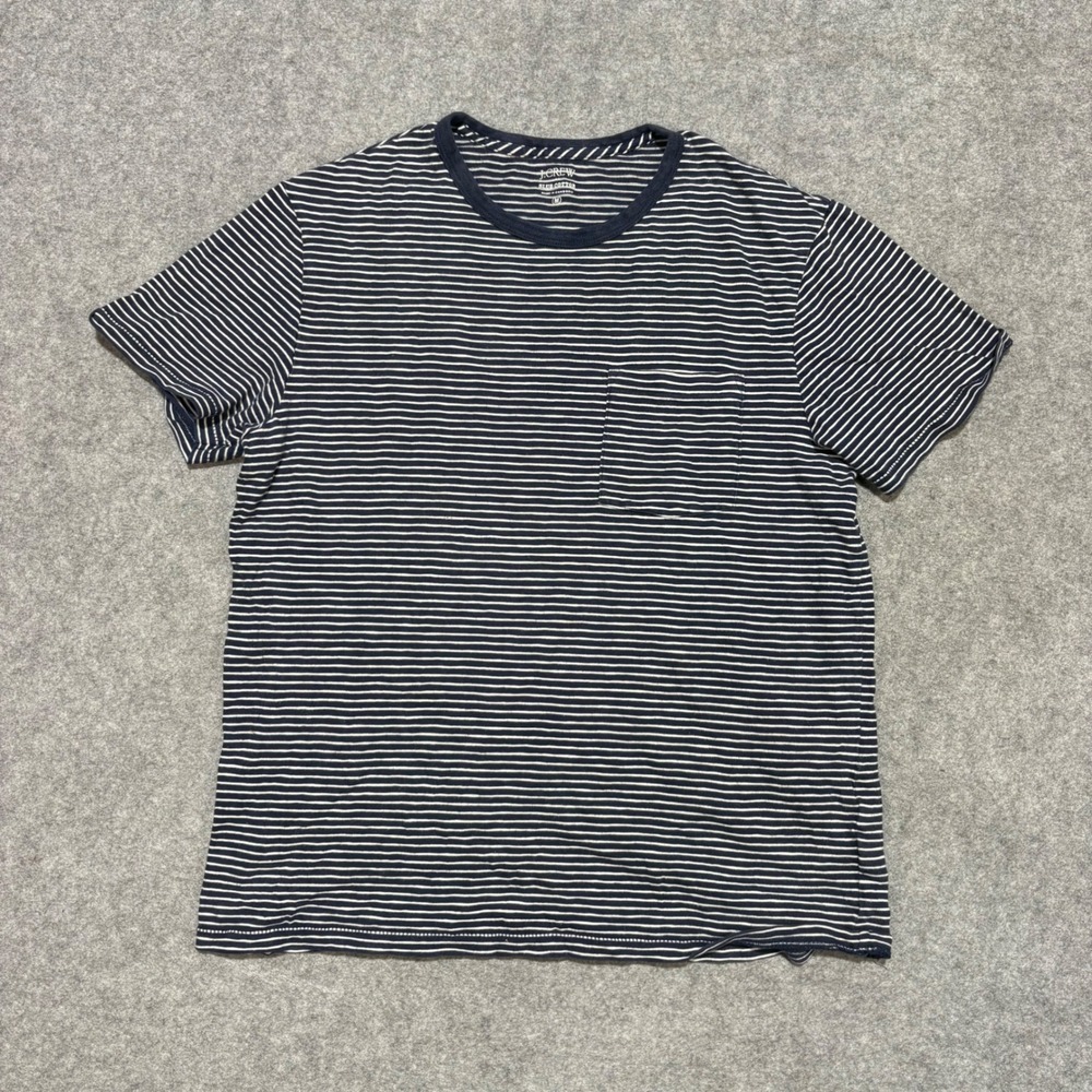 J.Crew Mens Slub Cotton Striped Pocket T-Shirt Navy White Size M